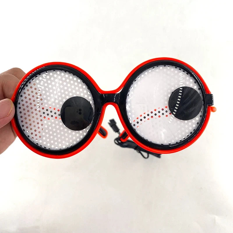 LED Lovely Eyeball Movable Glasses Neon Music Rave Fluorescent Party CHRISTMA DECOR Light Round Frame Funny Cartoon Glasses