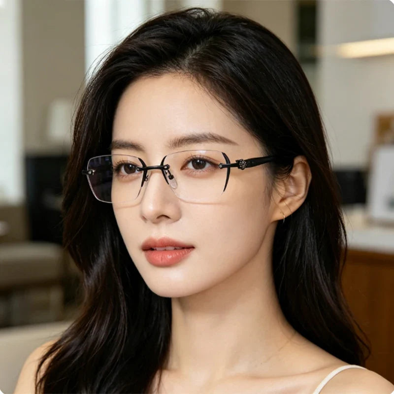 Unisex Square Frameless Metal Reading Glasses Business-Style for Clear Vision Comfortable Lightweight Design