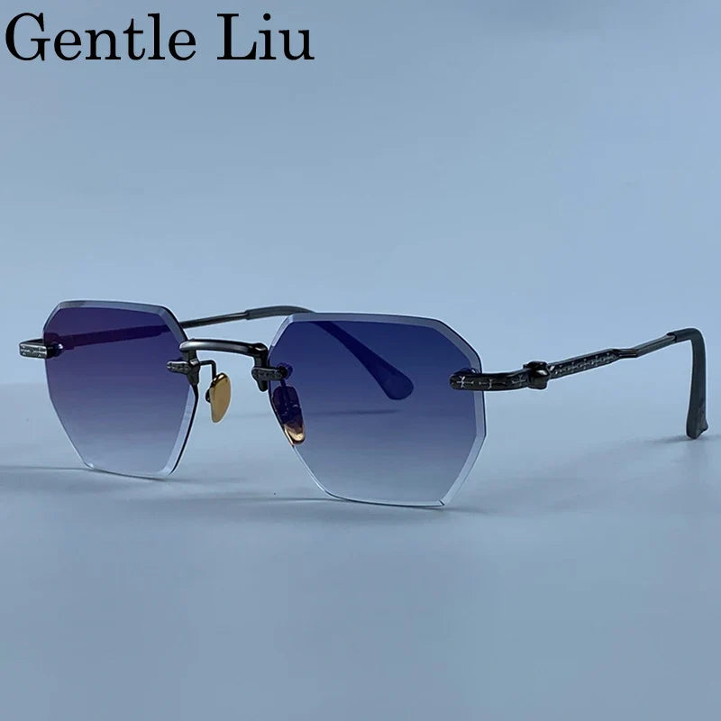 Rimless Square Sunglasses Men 2026 Luxury Designer Trendy Polygon Metal Frame Sun Glasses Y2K Punk Frameless Hip Hop Eyewear