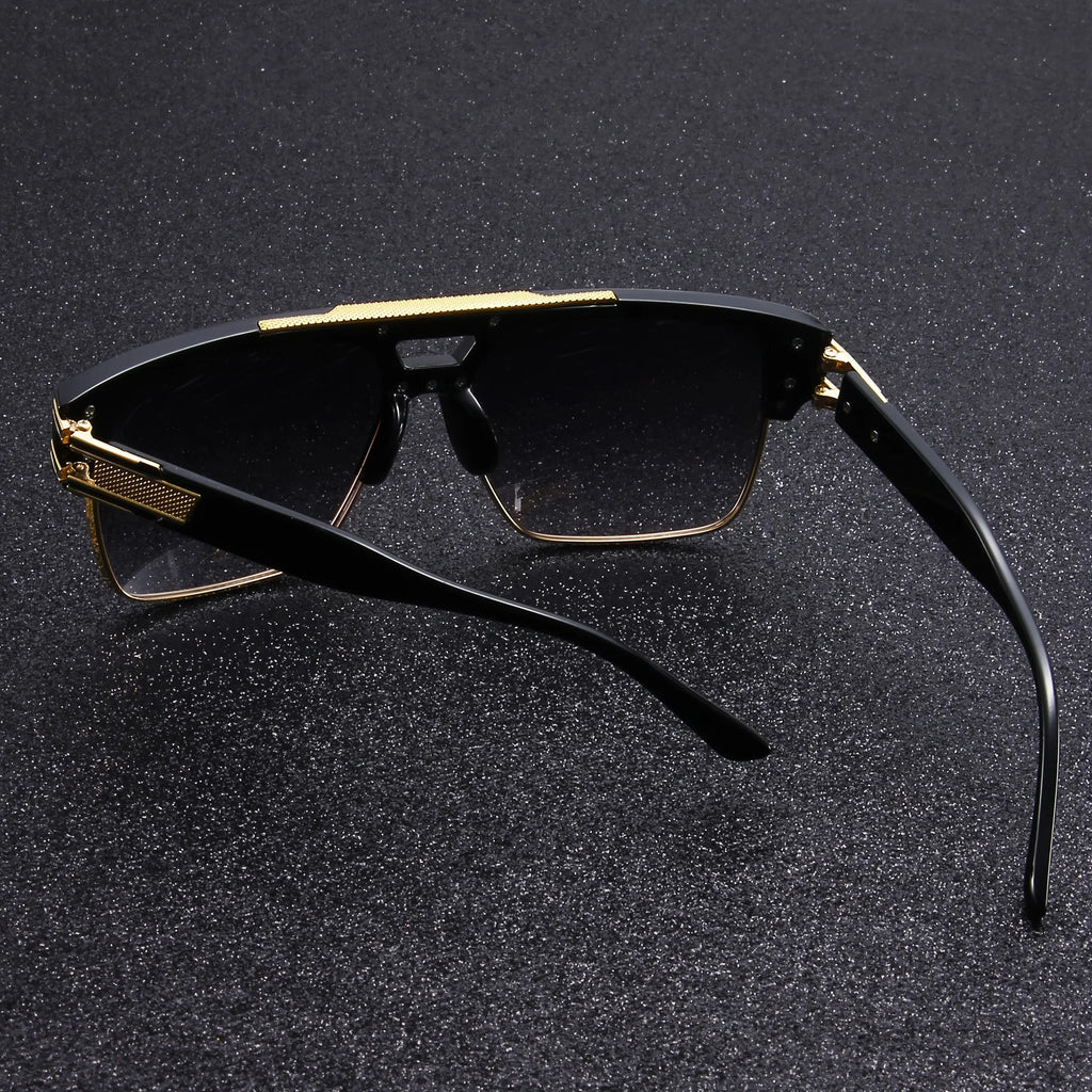 Black Gold Double Beam Square Sunglasses, Light Luxury Men's Business Driving Glasses