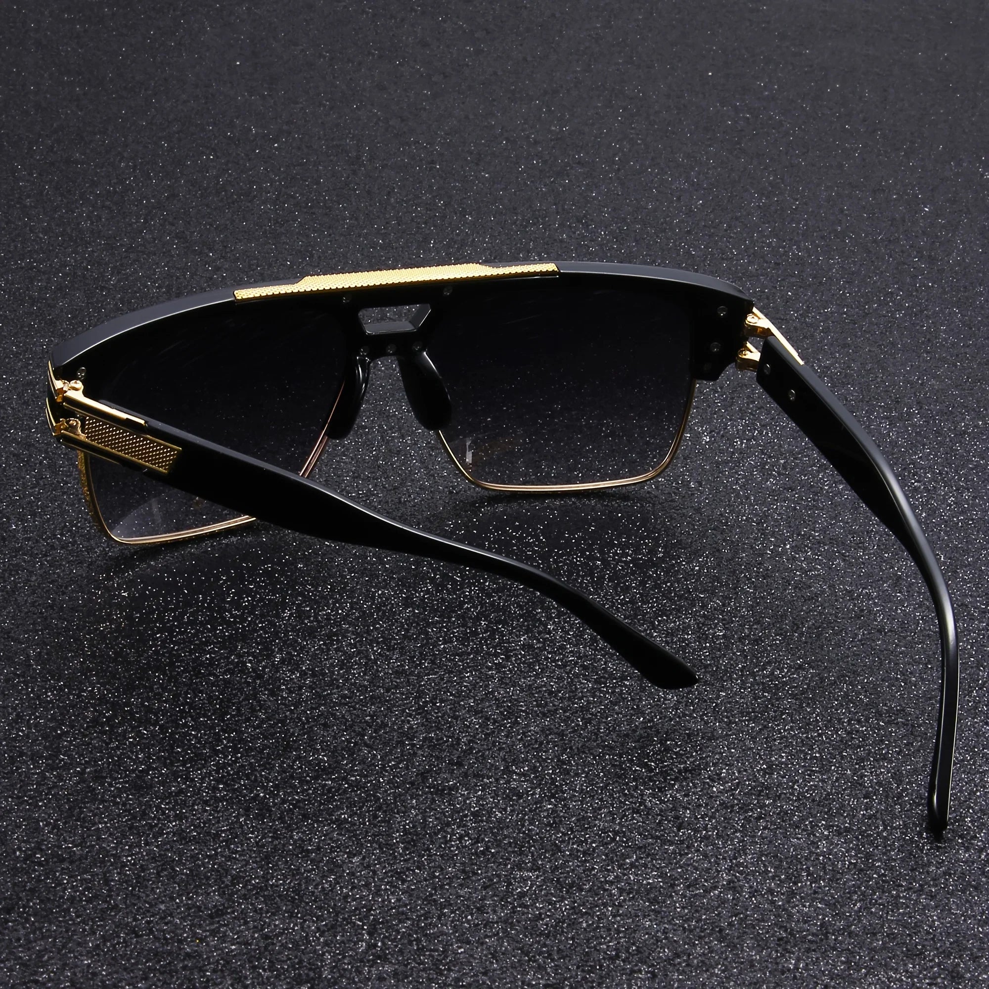 Black Gold Double Beam Square Sunglasses, Light Luxury Men's Business Driving Glasses