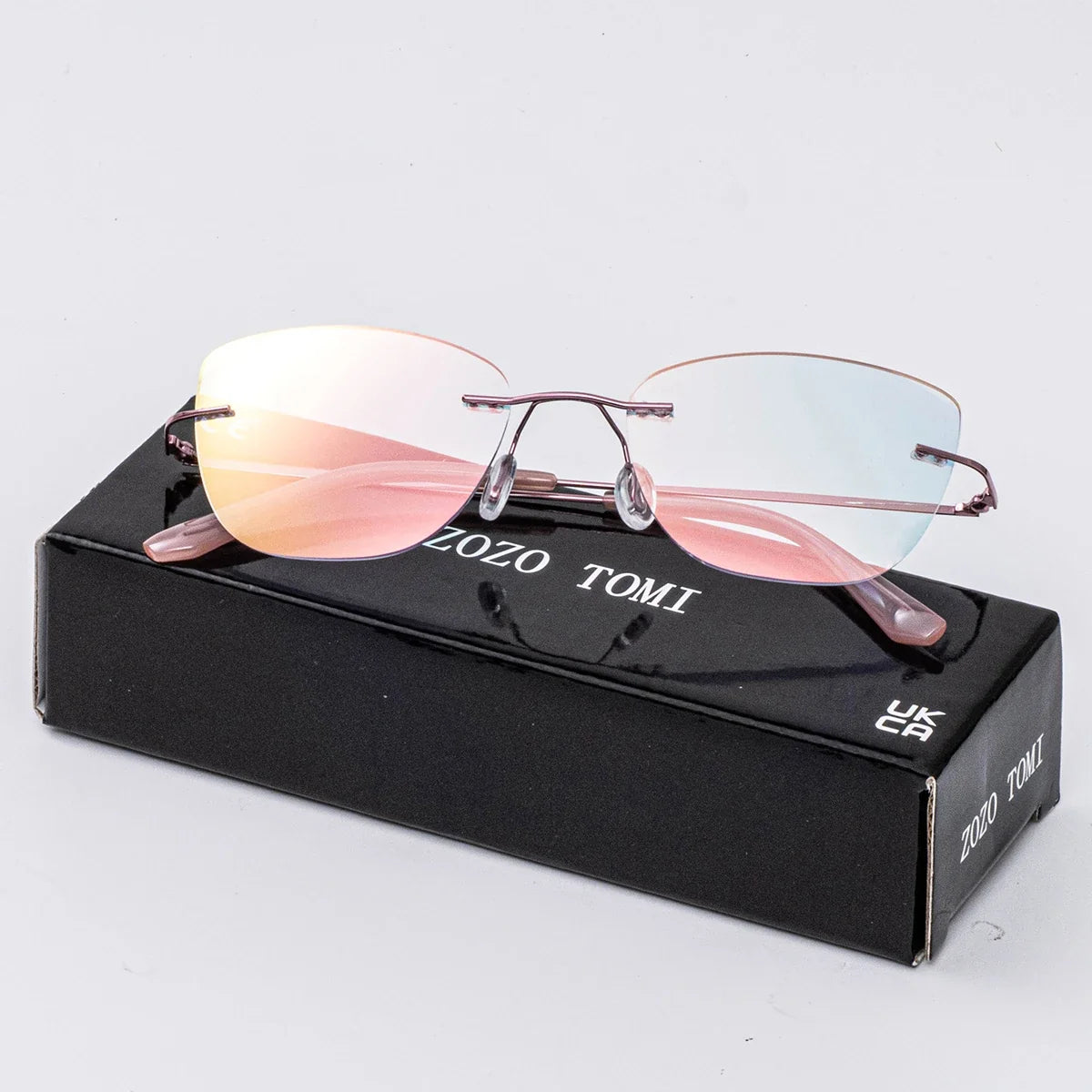Progressive Multifocal Reading Glasses Women Rimless Anti Blue Light Presbyopic Eyeglasses Luxury Cut Edge Purple Pink Eyewear