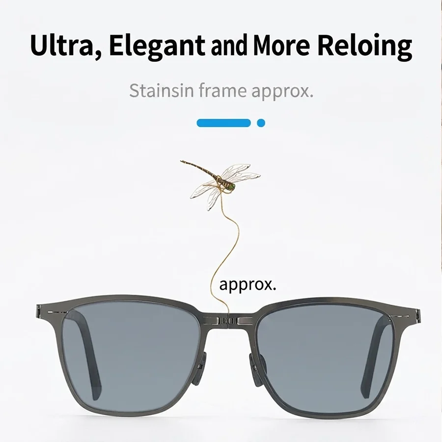 Men Photochromic Polarized Sunglasses Lightweight Foldable With Bag Classic Square Metal Frame hinged For Driving And Fishing