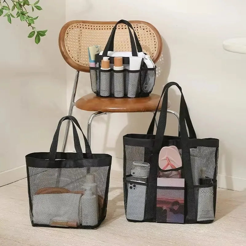 Mesh Portable Storage Bag Hanging Shower Toiletry Bag Bathroom Accessories Capacity for Beach,Swimming,Gym, Travel Essentials