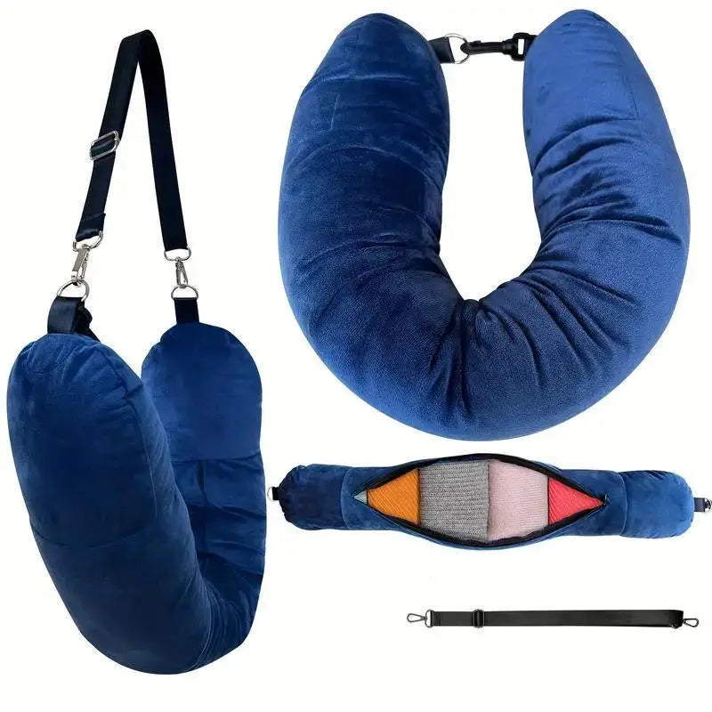 For Airplane Travel Travel Neck Pillow With Fillable Clothing Storage Bag U-Shaped Pillowcase Crystal Fleece Neck Pillow Cover