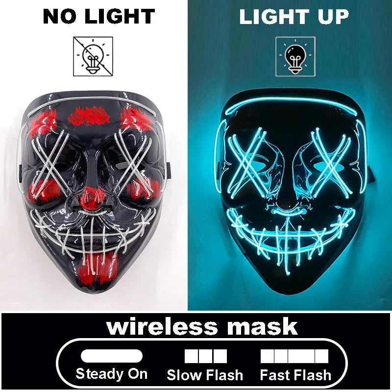 LED Light Up V For Vendetta Mask Anonymous Luminous Full Face Mask Glow In Dark Party Rave Halloween Cosplay Costume Props