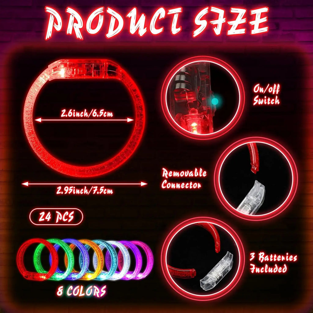 24pc Light Up Bracelet LED Bracelet Flashing LED Wristband Glow in The Dark Bracelets Light Up Party Favors for Wedding Carnival