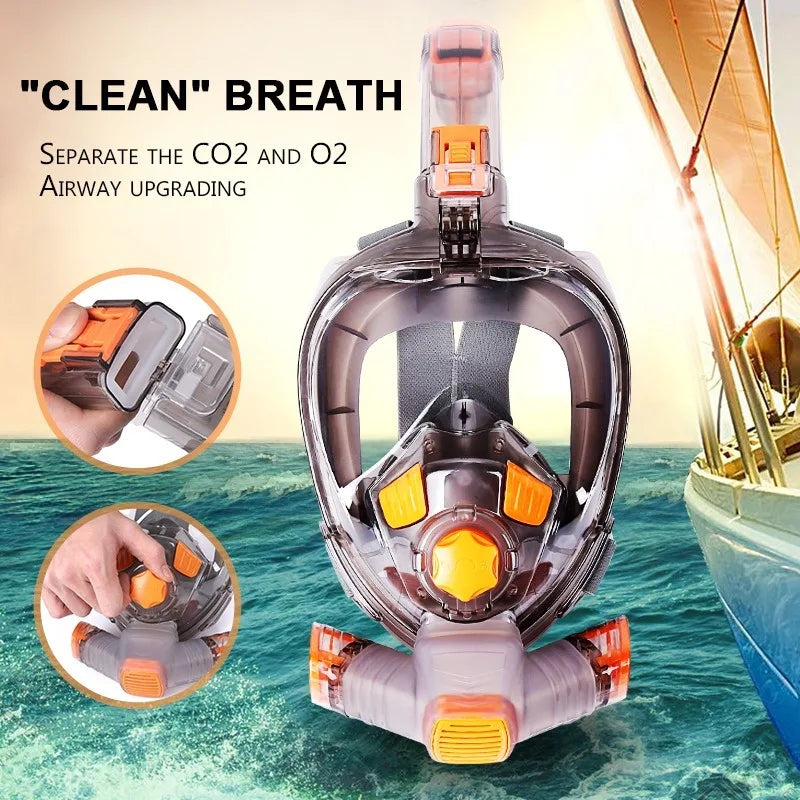 New Full Face Snorkel Mask Scuba Diving Mask for Adult Anti Fog Goggles Underwater Wide View Foldable Transparent Swimming Mask