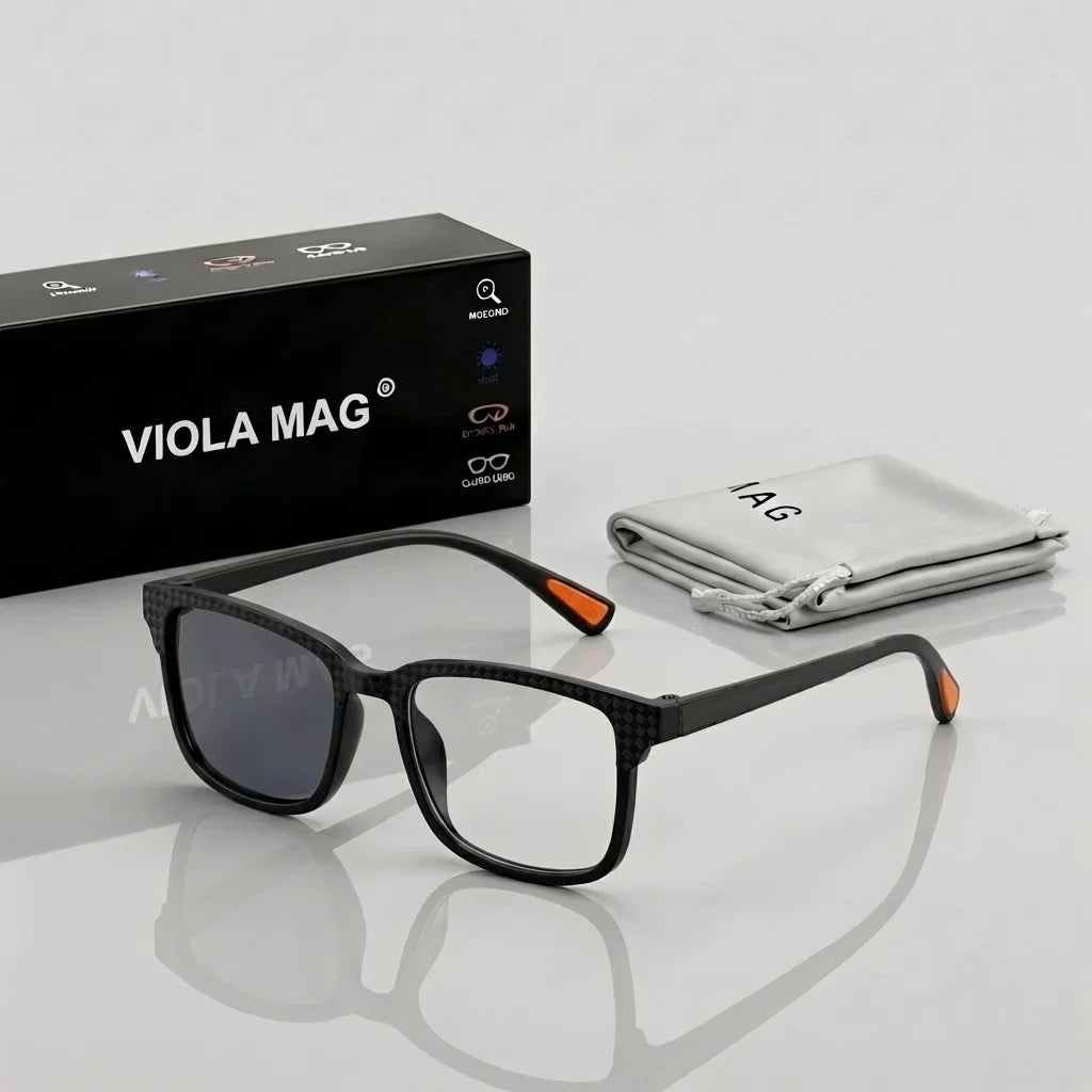 VIOLA MAG Color-changing Reading Glasses, Sporty Style, Unisex, Gradient Light Adaptive Square Reading Glasses, UV Protection An