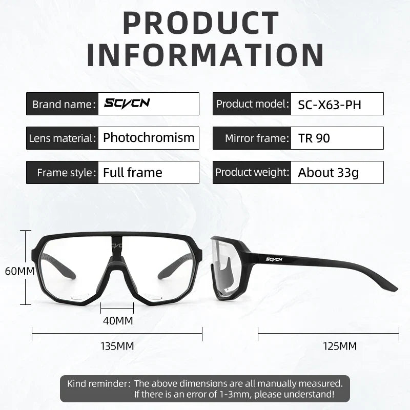 Scvcn Photochromic Sunglasses Cycle Glasses for Men Sun Mountain Bike Bicycle Cycling Eyewear Goggles Sports UV400 Polarized MTB