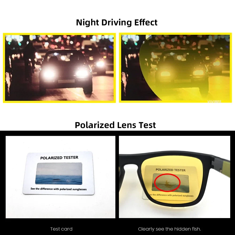 VIVIBEE Night Vision Glasses Yellow Polarized UV400 Men Square Driving Goggles Sports Women Anti Glare Car Eyepieces