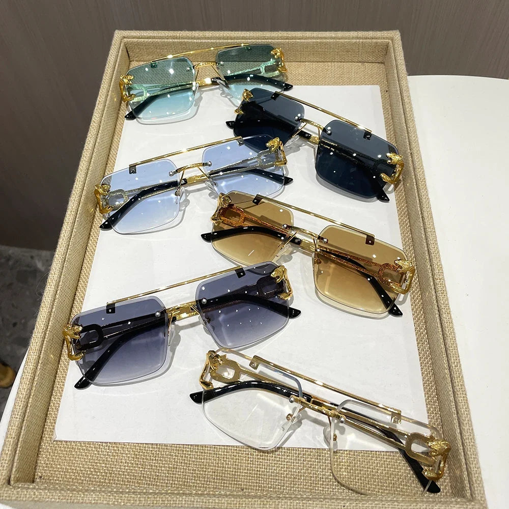 6PCS Rimless Sunglasses Square Fashion - Men's Women's - Metal Rimless Rectangular Y2K