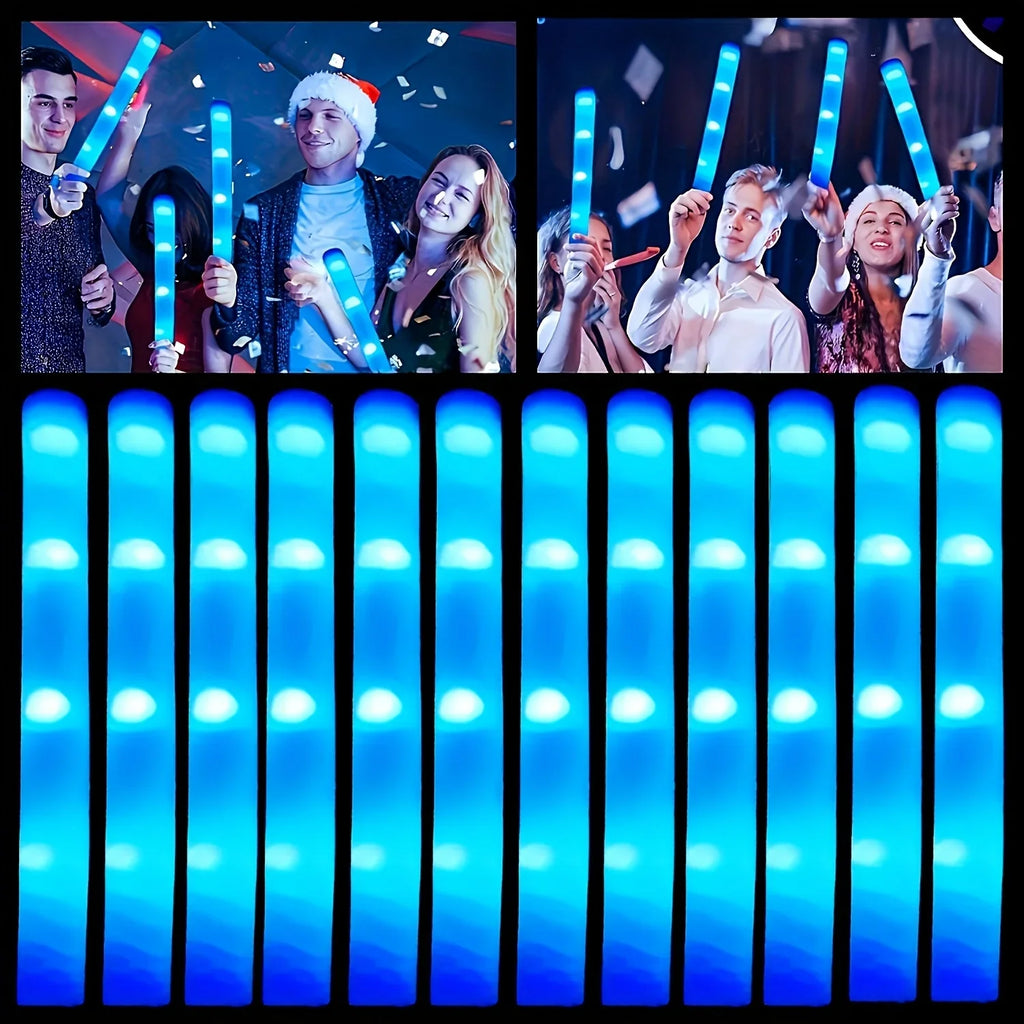 30pcs Blue LED Light Up Foam Sticks Glow Wand 3-Mode Flashing Cheer Tube Glow in The Dark  Wedding Birthday Concert DJ Raves