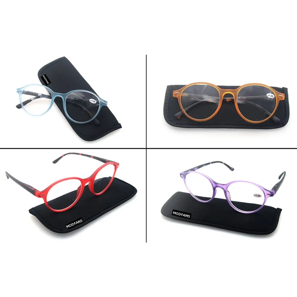 Round Reading Glasses For Women Spring Hinge Lightweight Presbyopic Readers Classic Frame Multicolor (Red/Blue/Purple/Orange)