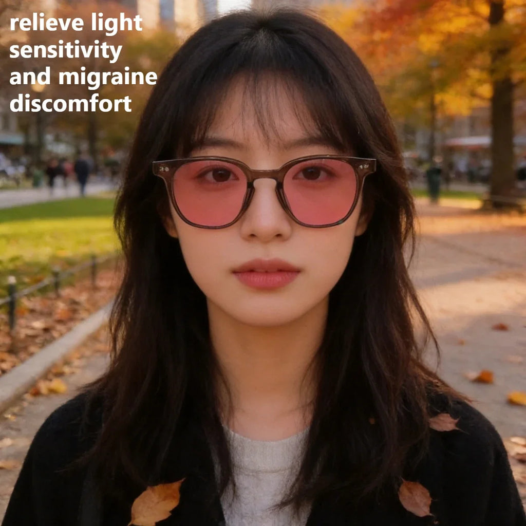 SHINU FL-41 Glasses FL41 Tint Glasses for Men & Women, Rose FL41 Lenses 480-520nm Blue Green Light Blocking Migraine Eyewear