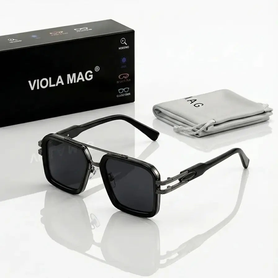 VIOLA MAG Retro Square Double Bridge Fashion Glasses, Unisex, Stylish Large Frame Suitable for Driving, Outdoor and Daily Wear