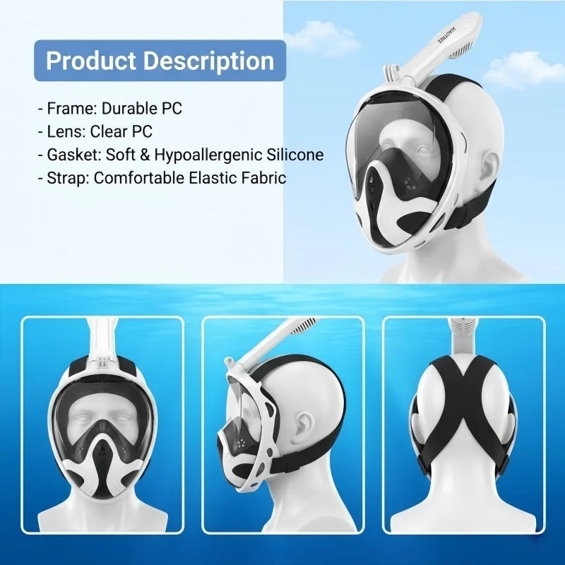 XIAOTREE New Underwater Diving Anti-Fog Full-Face Snorkeling Mask, Snorkel Breathing Mask, Safe and Waterproof