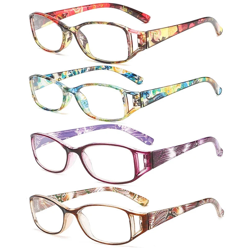 4-Pack Fashionable Printed Small Frame Anti Blue Light Reading Glasses, Retro Lightweight and Multi Degree Optional