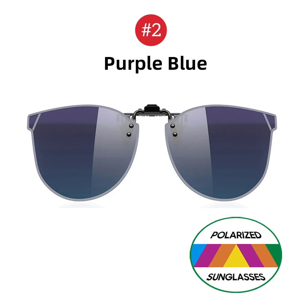 VIVIBEE Gradient Women's Cat Eye Flip Up Clip On Sunglasses Women Driving Polarized Oversized Sun Glasses Purple Eyeglasses