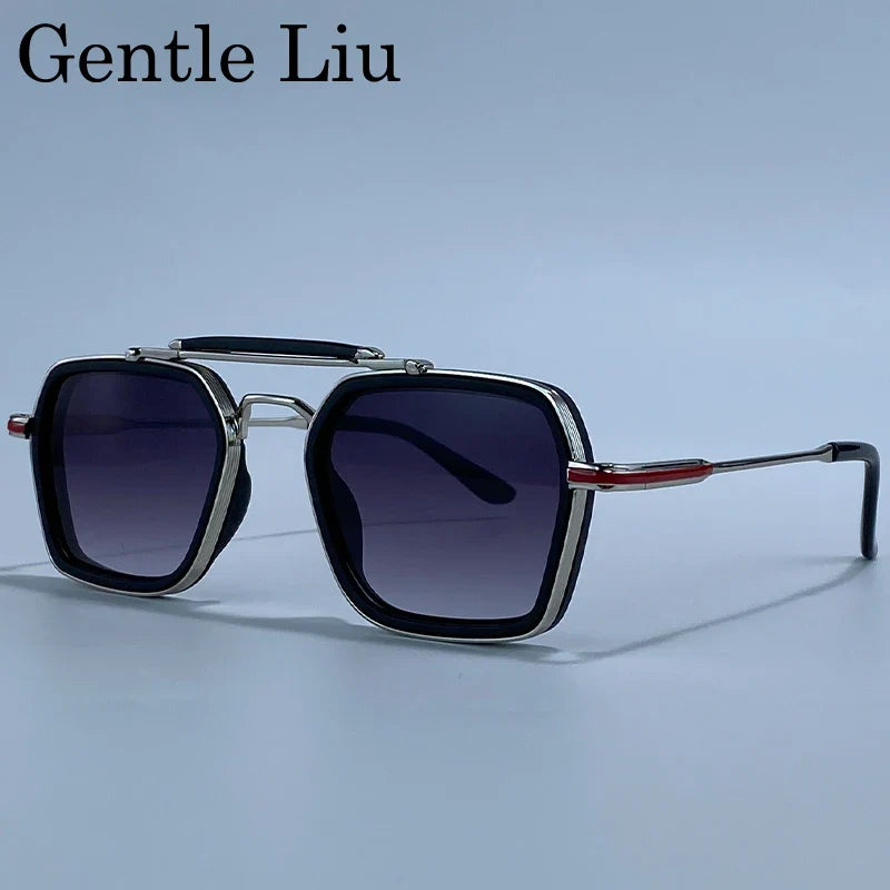Steampunk Square Sunglasses Men 2026 Luxury Brand Polygon Metal Double Beam Sun Glasses For Male Driving Eyewear UV400 Shades