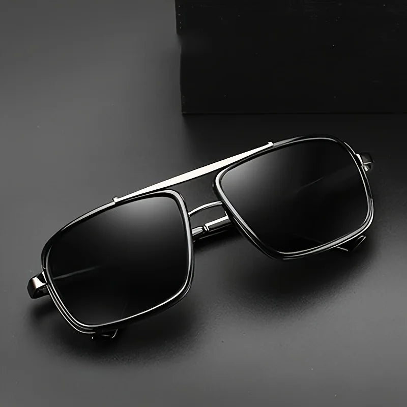 Metal Double Beam Box Retro Sunglasses for Men and Women, Unisex Business Driving, Casual Decoration
