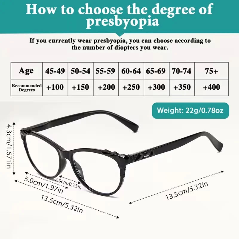 Retro Contrasting Cat Eye Reading Glasses for Women, Anti Blue Light Goggles, Lightweight and Comfortable Reading Glasses