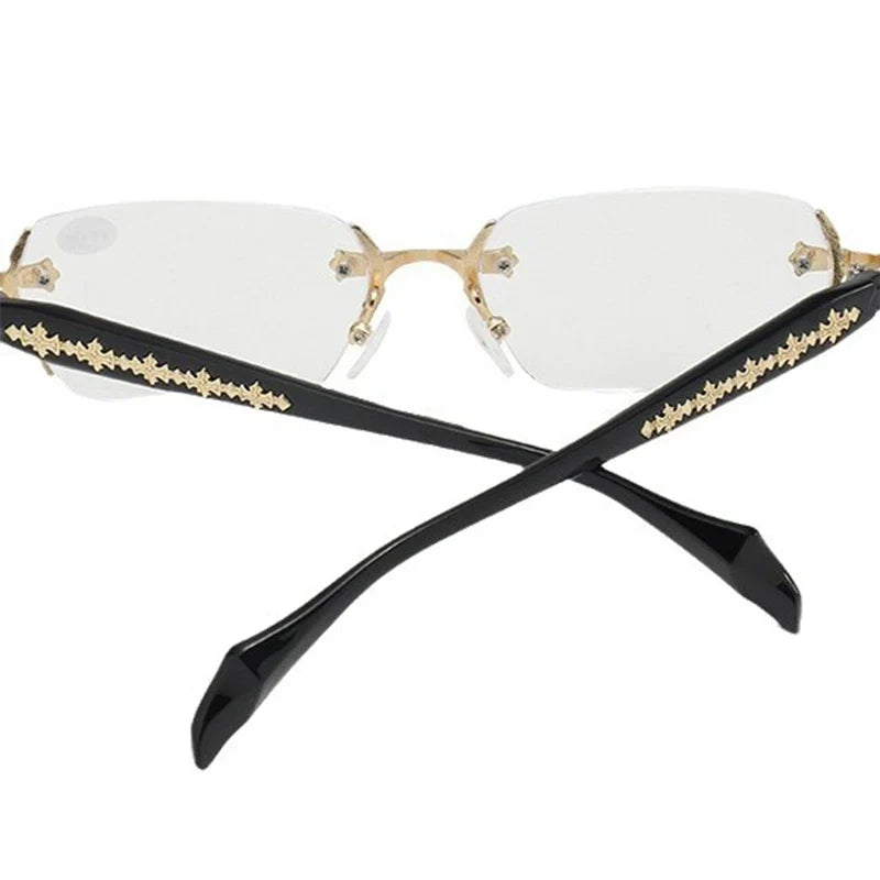 Unisex Rimless Business Glasses for Myopia, Featuring Metal Frames and Photochromic Lenses; Suitable for Daily Office Wear.