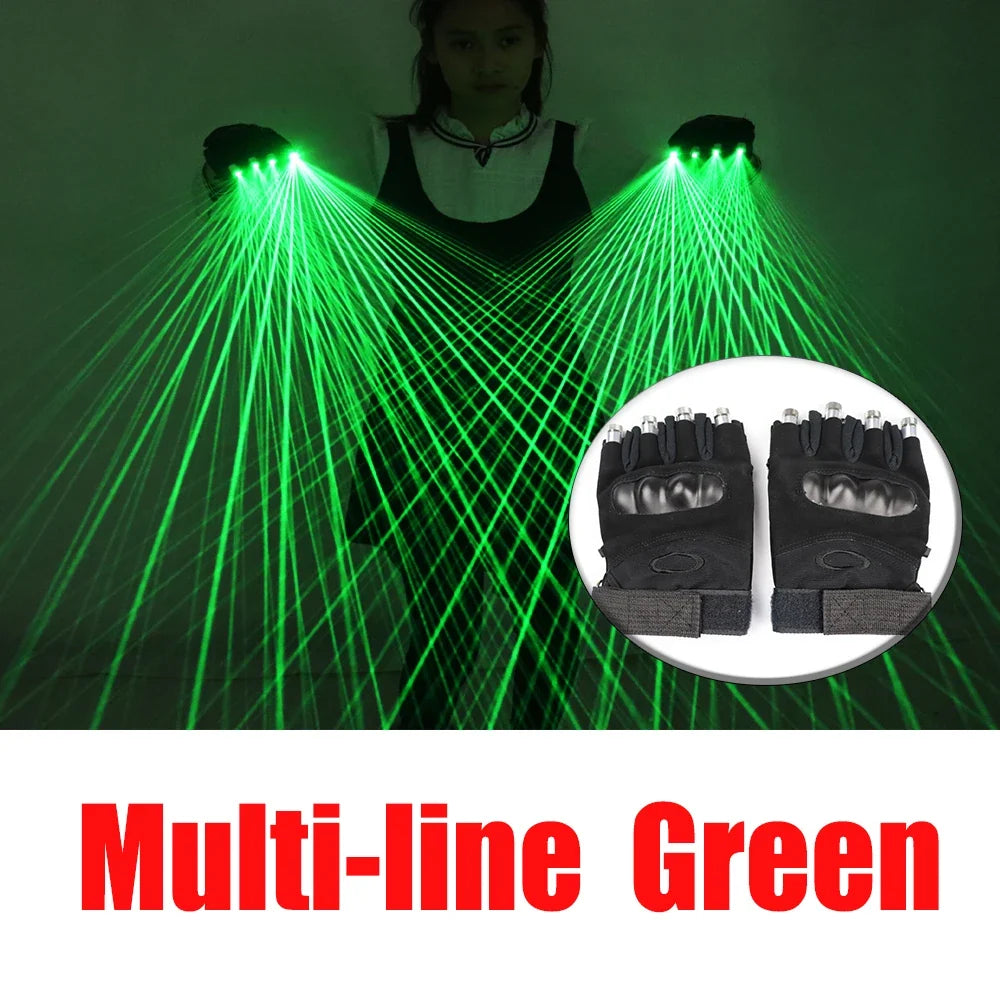 2 in 1 Multi-Line Green Laser Gloves LED Lazer Mitten Ray Gloves Rave LED Flash Finger Palm Light Dress Up LED Robot Suit
