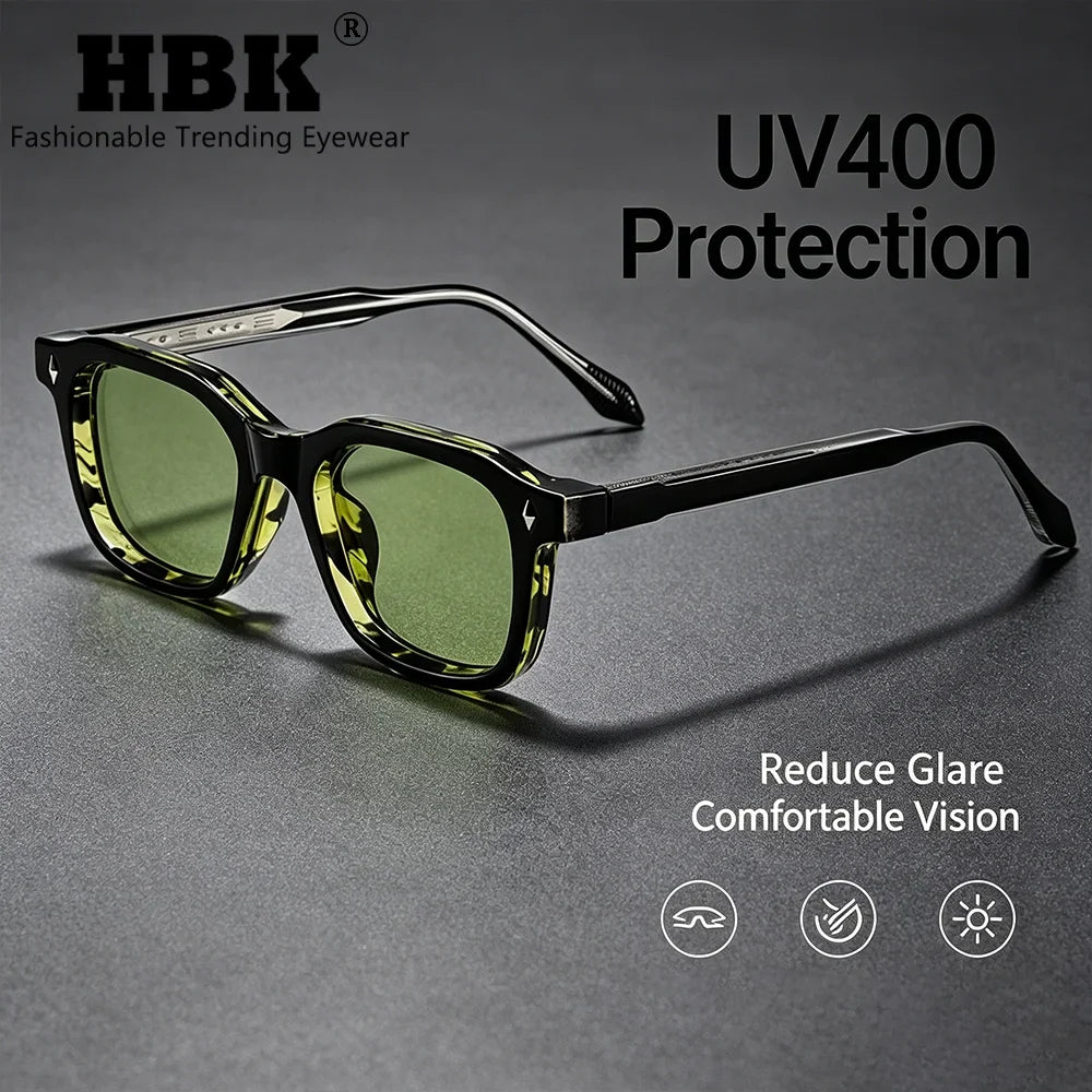 HBK Elegant Square Men's Sunglasses Fashion Frame Vintage Temple Tips Women's Travel Business Party Gift Glasses UV400
