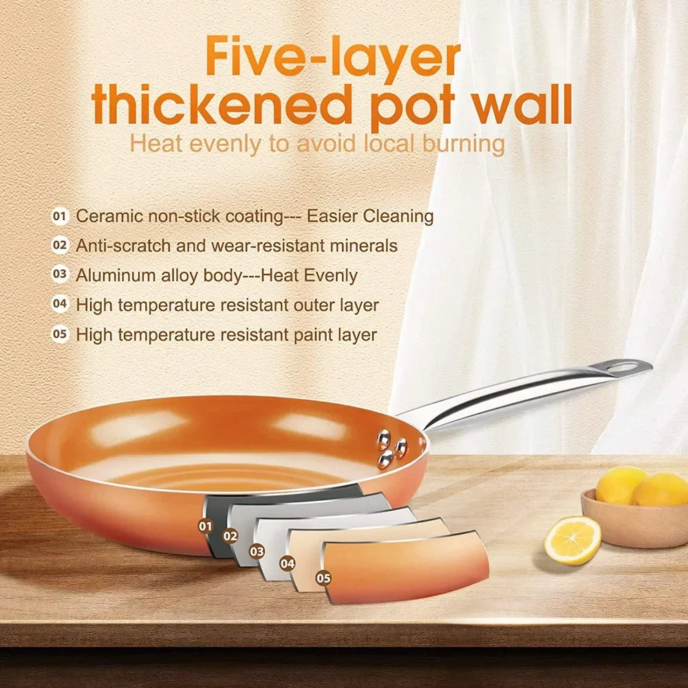 8/10/12 Inch Copper Non-Stick Fry Pan Cooking Pans for Egg,Steak,Fish,Cooking,Frying Fit General Use Gas and Induction Cooker