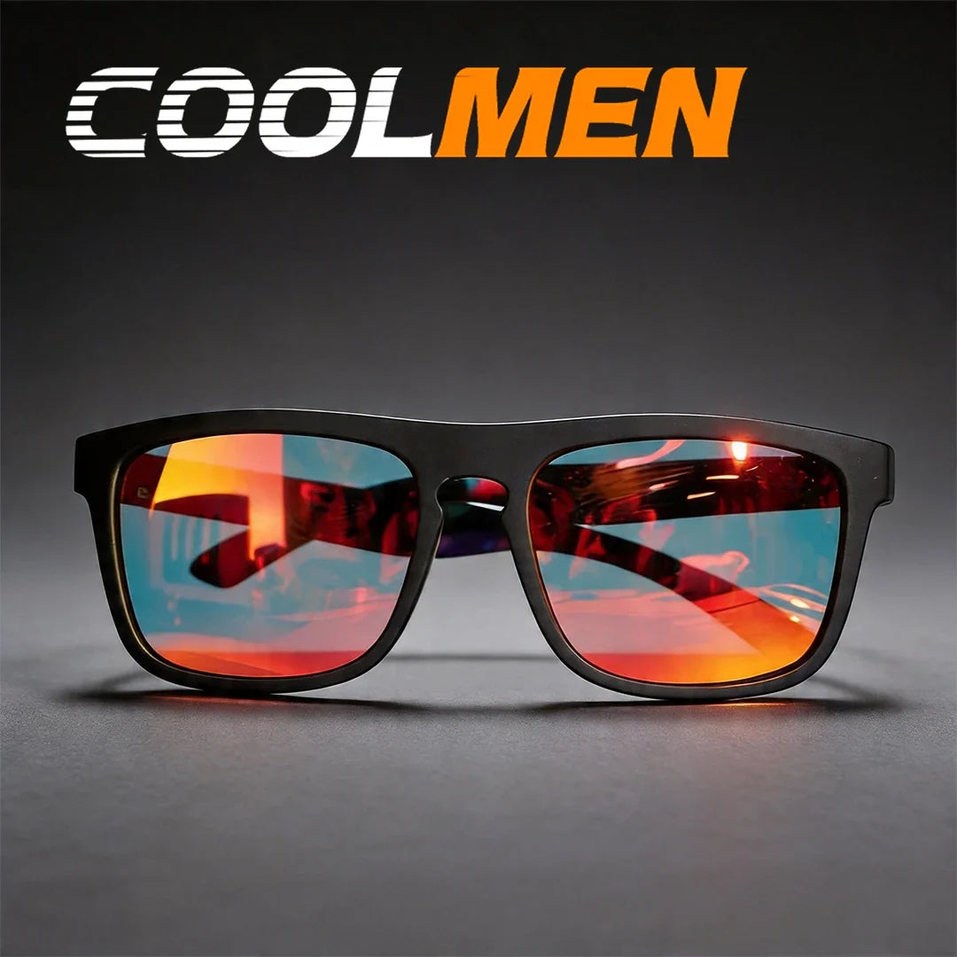 COOLMEN Classic Men Square Polarized Fishing Sunglasses Outdoor Driving Cycling Running Goggles Vintage Large Frame UV400