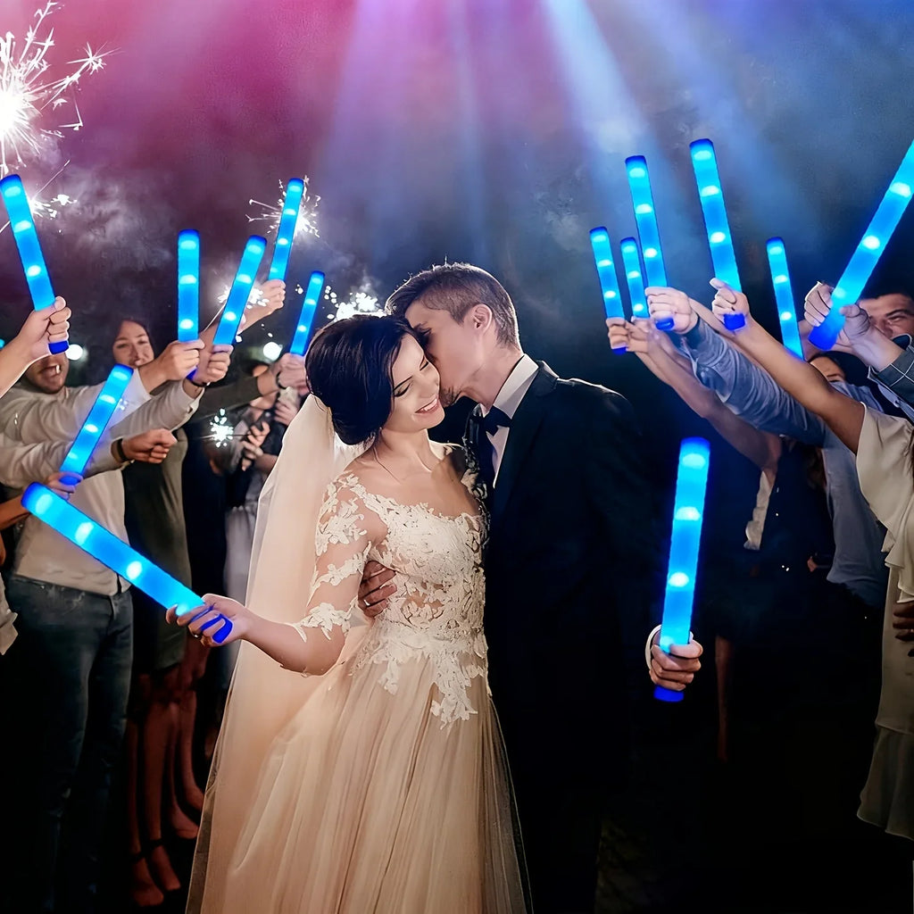 30pcs Blue LED Light Up Foam Sticks Glow Wand 3-Mode Flashing Cheer Tube Glow in The Dark  Wedding Birthday Concert DJ Raves