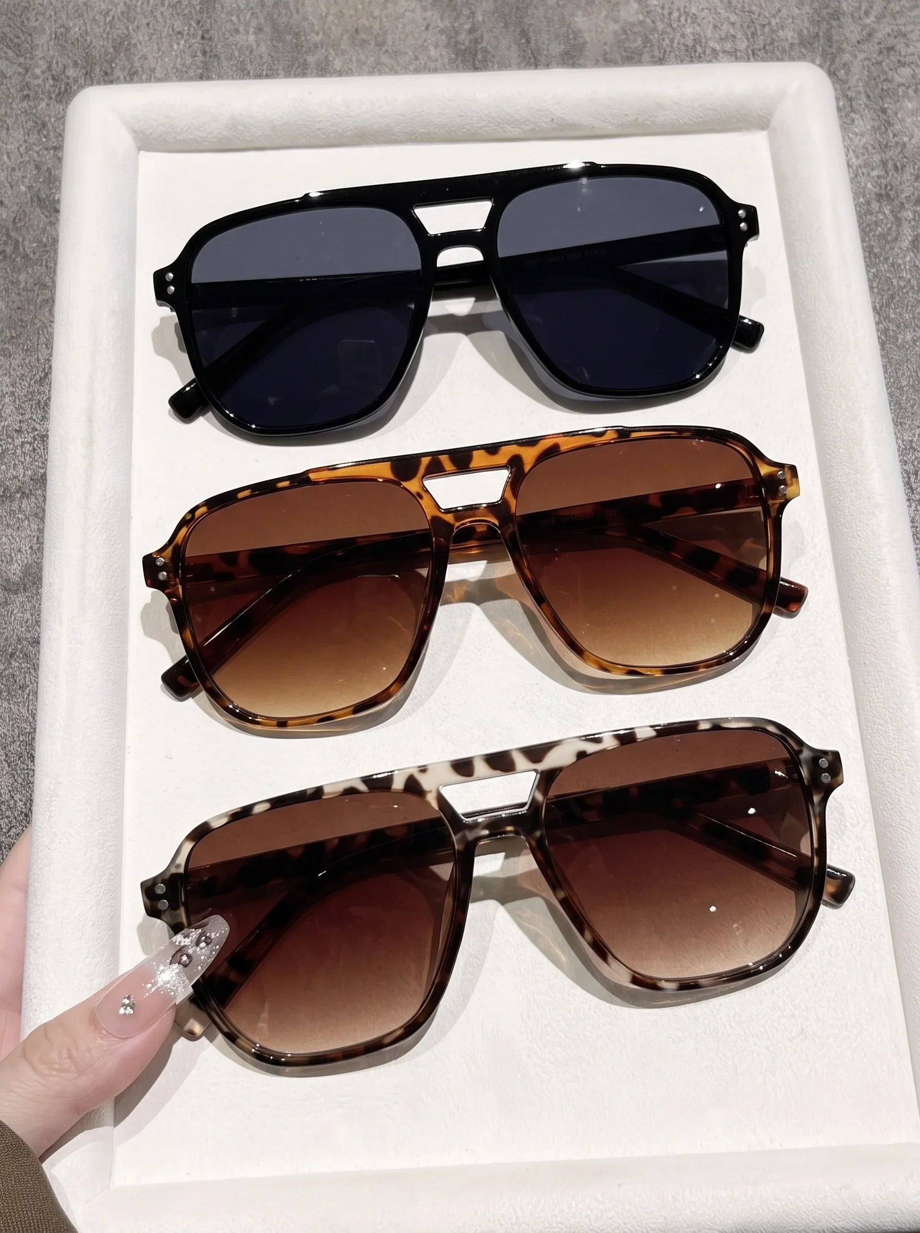3 Pairs of Double Beam Square Fashionable Sunglasses, Versatile Fashion Accessories for Daily Wear and Styling