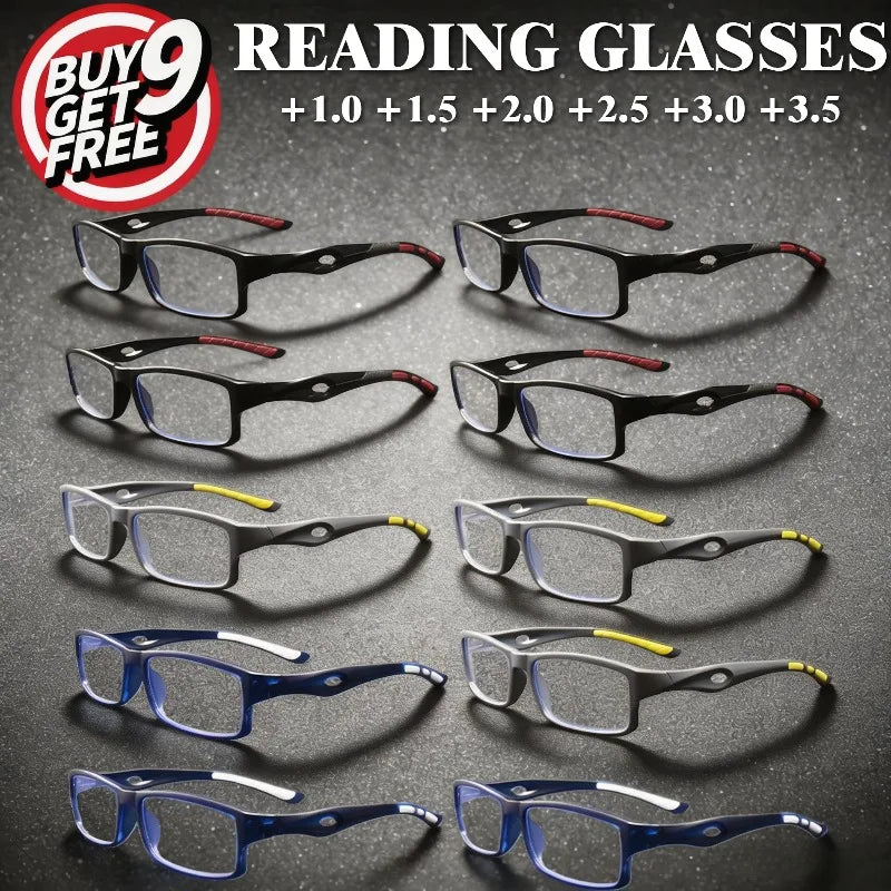10 Pairs of Square Reading Glasses, Unisex Retro Fashion Style, Suitable for Both Sports and Casual Daily Wear