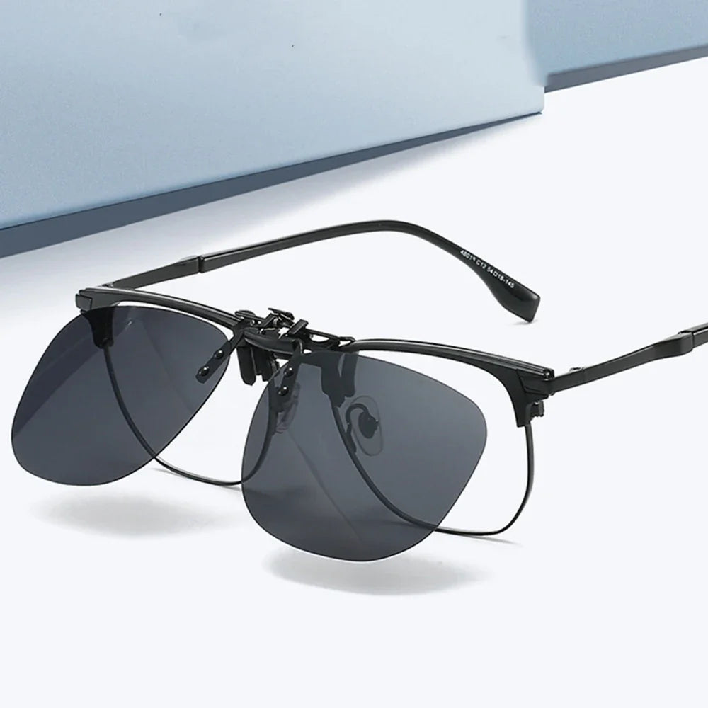 VIVIBEE Flip Up Clip On Sunglasses Polarized Men Square UV400 Photochromic Night Vision Women Classic Mirror Clips