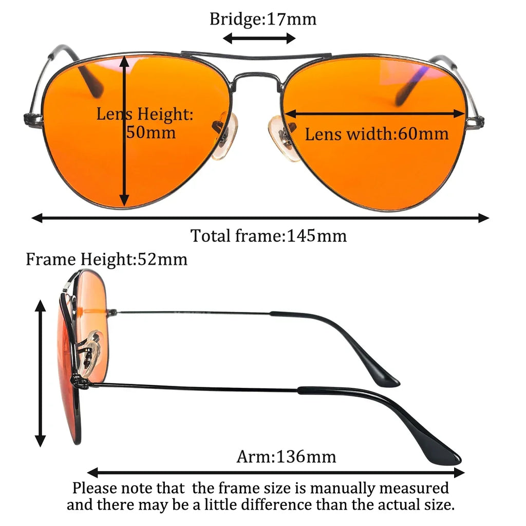 SHINU Anti Blue Light Lenses Glasses Men Orange Lens Glasses Blue Light Filter Better Sleep Rest Glasses Metal Frame Eyewear