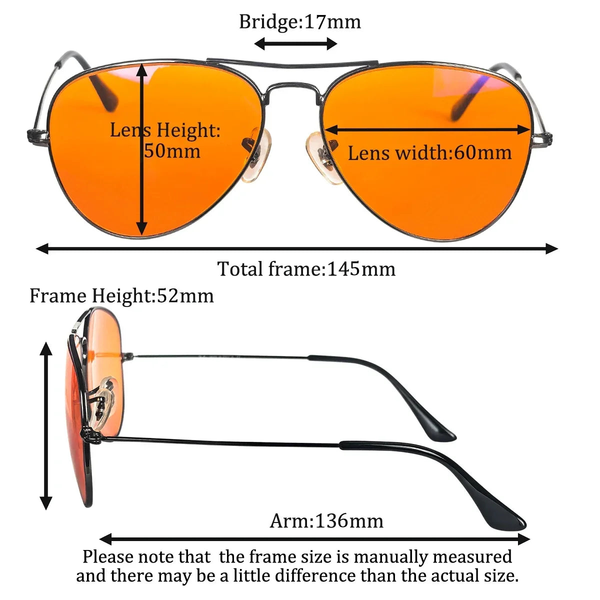 SHINU Anti Blue Light Lenses Glasses Men Orange Lens Glasses Blue Light Filter Better Sleep Rest Glasses Metal Frame Eyewear