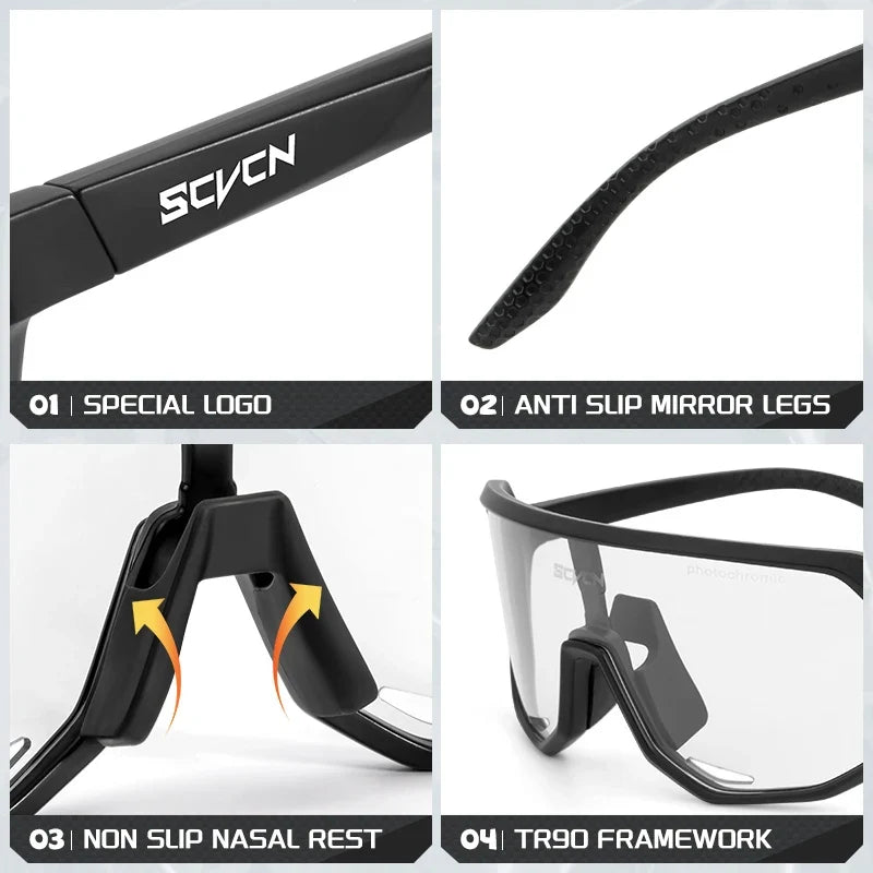 Scvcn Photochromic Sunglasses Cycle Glasses for Men Sun Mountain Bike Bicycle Cycling Eyewear Goggles Sports UV400 Polarized MTB