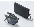 Men Photochromic Polarized Sunglasses Lightweight Foldable With Bag Classic Square Metal Frame hinged For Driving And Fishing