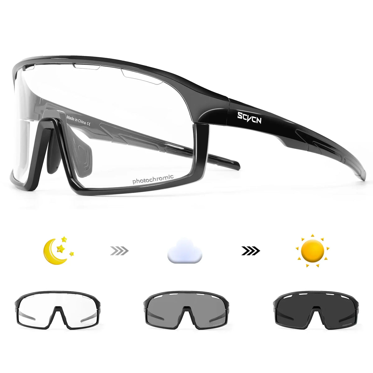 SCVCN Photochromic Cycling Glasses Hiking Drive Bicycle Sports Sunglasses Outdoor Running Sunglasses Men MTB Road Bike Glasses
