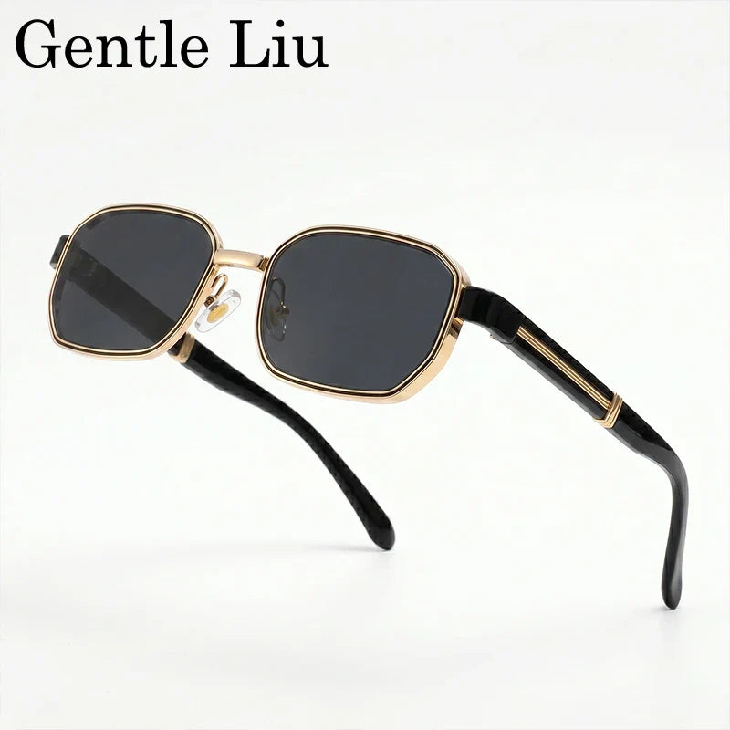 Rectangle Steampunk Sunglasses Men 2026 Luxury Brand Hip Hop Vintage Gold Frame Sun Glasses Male Retro Punk Streetwear Eyewear