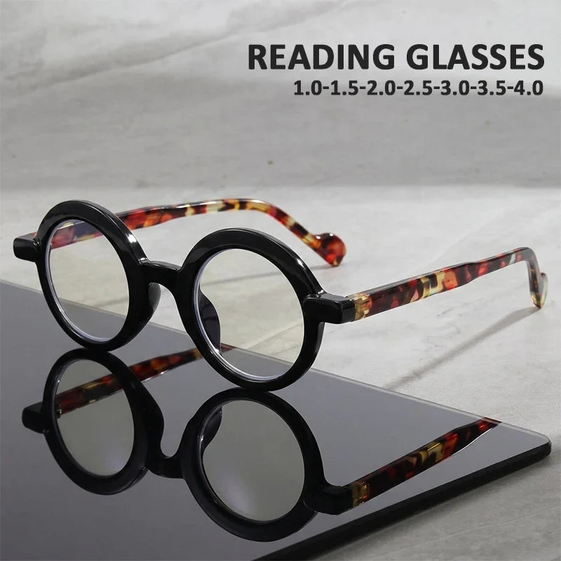 Retro Round Frame Tortoiseshell Glasses, Unisex, for Reading, Phone Use, and Commuting
