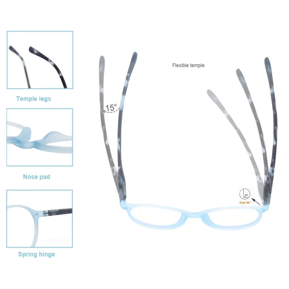 Round Reading Glasses For Women Spring Hinge Lightweight Presbyopic Readers Classic Frame Multicolor (Red/Blue/Purple/Orange)
