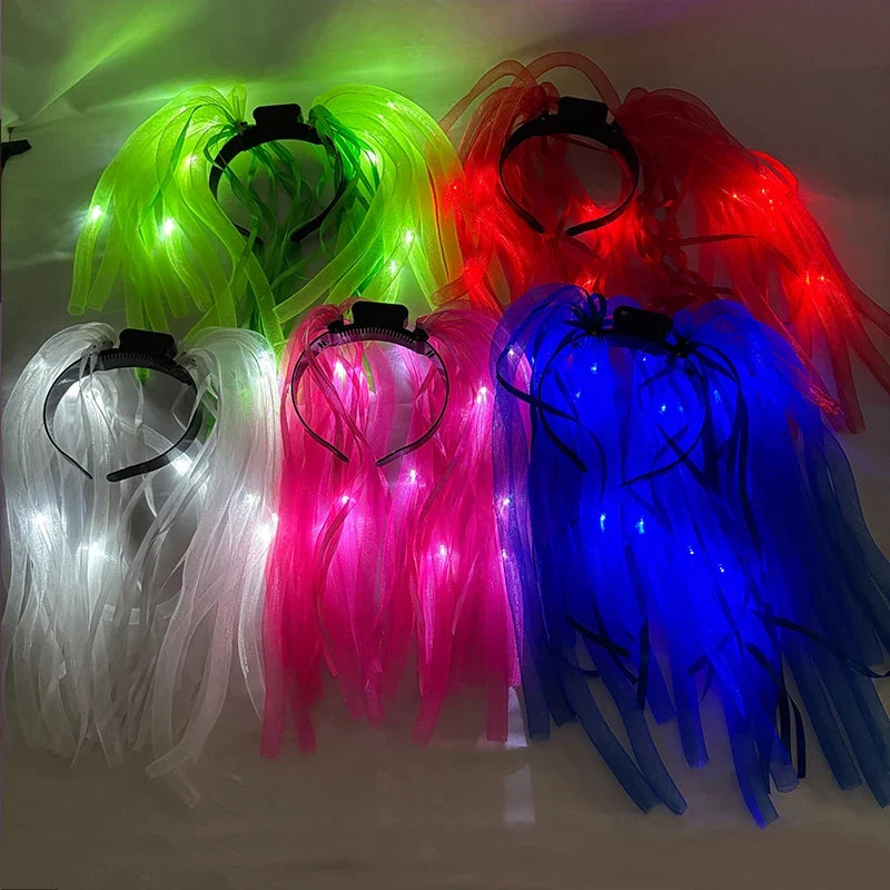 Funny LED Light Up Flashing Party Noodle Bridal Headband LED Glasses Girls Noodle Hair Bachelorette Party Rave Costume Dress Up