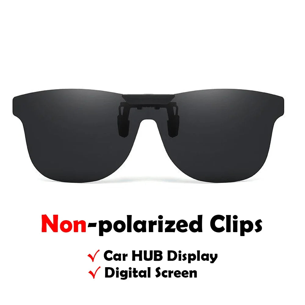 VIVIBEE Square Non Polarized Flip Up Clip On Sunglasses Dark Anti Glare Lens UV400 See Digital Screen Car Driving Sun Glasses