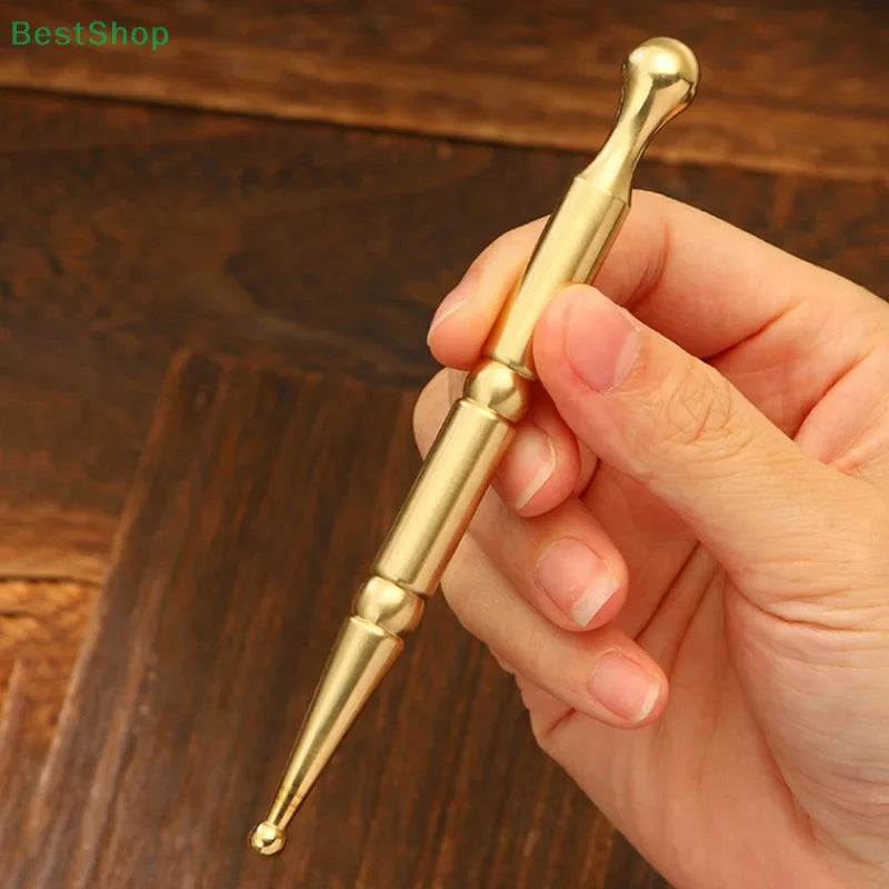 Dual Head Brass Facial Massage Stick,Handheld Fascia Scraping Stick,Acupoint Massage Stick,Acupoint Pen Body Massager