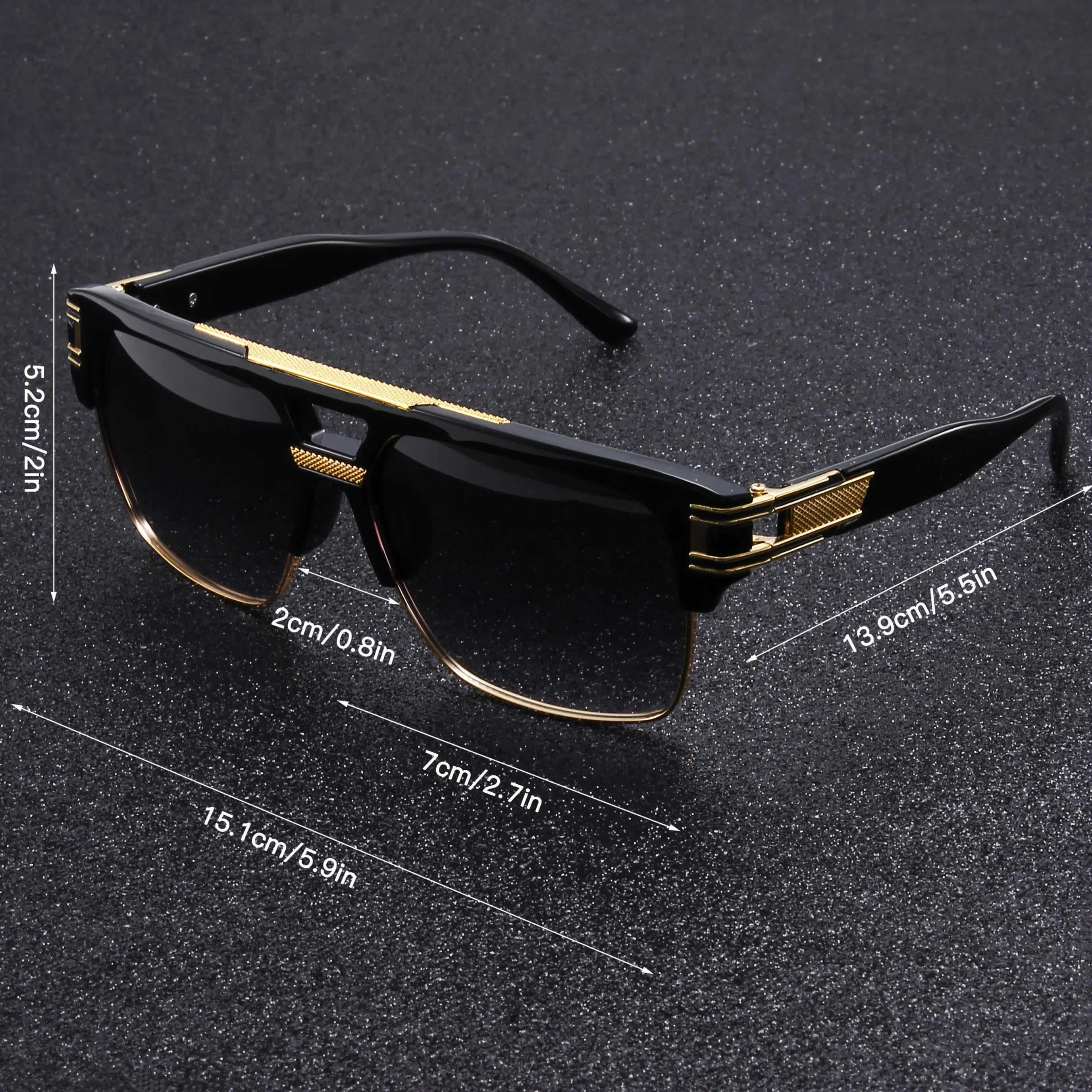 Black Gold Double Beam Square Sunglasses, Light Luxury Men's Business Driving Glasses