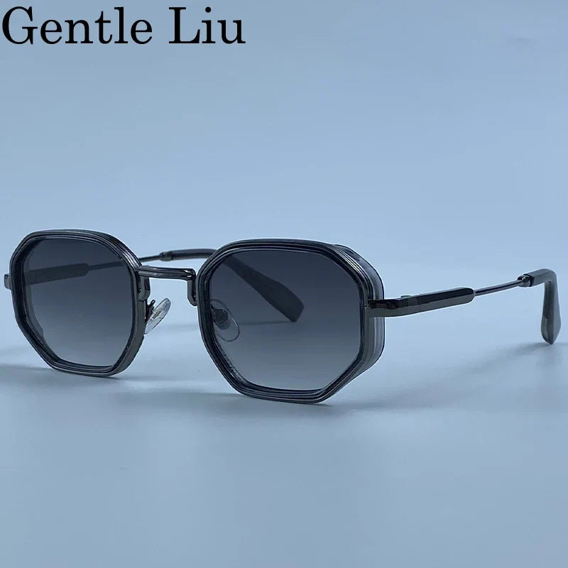 Steampunk Square Polygon Sunglasses Men 2026 Luxury Designer Vintage Geometric Metal Frame Gradient Shades Photochromic Eyewear