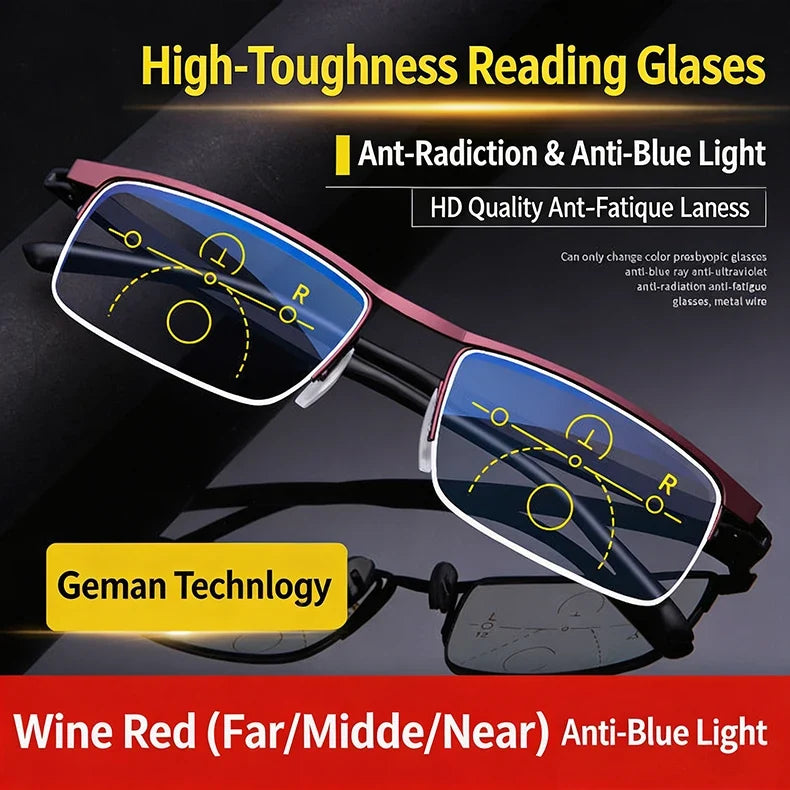Anti Blue Light Progressive Multifocus Photochromic Reading Glasses, Dual Focus Near Far Vision Variable Focus Presbyopic Glasse