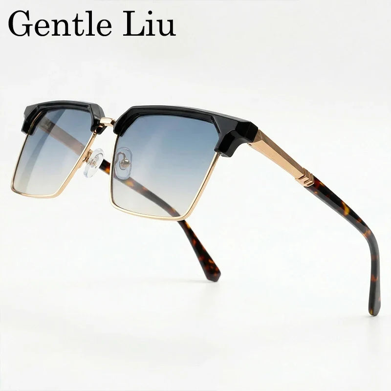 2026 Luxury Designer Square Sunglasses Men Classic Vintage Black Gold Metal Frame Sun Glasses Steampunk Driving Eyewear Shades